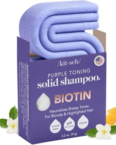 Kitsch Toning Purple Shampoo For Blondes & Color Treated Hair - Shampoo Bar For Women and Men - Biotin Shampoo for Strengthening & Neutralizing Brassy Tones - Vegan, Silicone & Sulfate Free - 3.2 oz