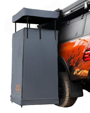 SanHima Awning Shower Tent with Roof - Car Side Shower Room w/LED Light, Camping Waterproof Portable Privacy Shelter Bathroom Overland, Gray