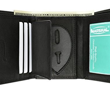 RFID Genuine Leather Trifold Badge Holder Wallet Black, Police Badge Holder