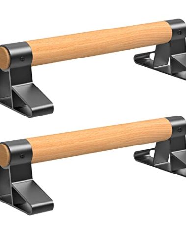 SELEWARE Wood Push-Up Bars Parallettes Anti-Slip Handstand Bars for Calisthenics, Fitness, Floor Workouts - Solid Wood Handle with Sturdy Metal Bracket, Supports to 500 lbs