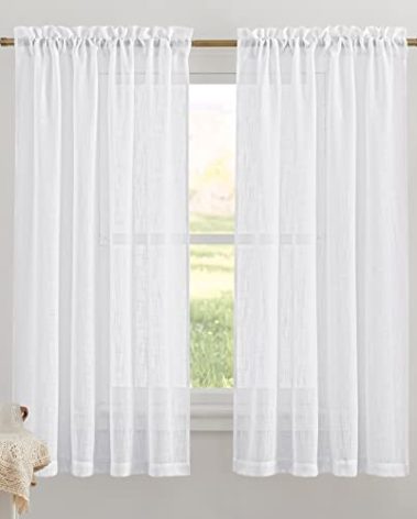 RYB HOME White Sheer Curtains, Extra 66 inches Widith Rod Pocket Light Filtering Breathable Semi Sheer Curtains for Living Room, W 66 x L 63 inches, 2 Panels Set
