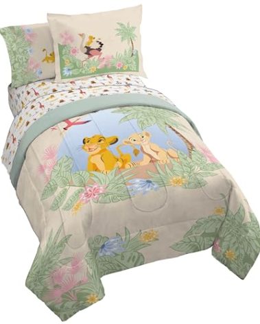 Jay Franco Kids Comforter Set Includes Sheets and Pillow Covers - Soft and Cozy Bed Set for Stylish Room Decor, Multi - Lion King, 5 Piece Twin Size Bedding