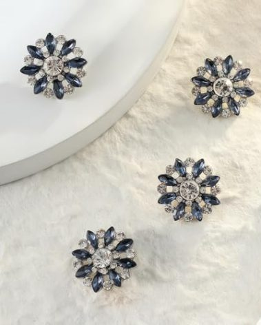 CECELORIA 4Pcs Rhinestone Buttons, Crystal Applique Embellishments in Clothes DIY Jewelry Decoration for Crafts Wedding Party Bouquet Sew on Clothing Buttons, Dark Blue