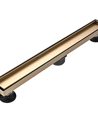 AVSIILE Linear Shower Floor Drain, Brushed Gold 24 Inch 304 Stainless Steel Bathroom Drains Kit, Rectangular Shower Trench Drain with Reversable Tile-in Pattern Drain Cover & Hair Catcher
