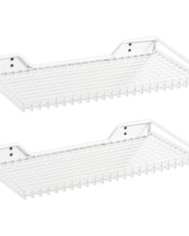 Wallmaster Heavy Duty Garage Wall Shelving 2 Pack 23.6"x11.8" Metal Wire Shelves Wall Mount Mesh Storage Rack for Garage, Office, Basement and Kithcen, max Load 65 lbs (White)