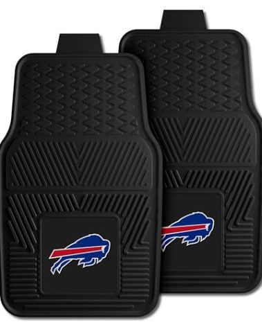 FANMATS 8887 Buffalo Bills 2-Piece Heavy Duty Vinyl Car Mat Set, Front Row Floor Mats, All Weather Protection, Universal Fit, Deep Resevoir Design