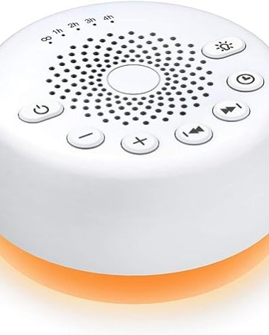 Sound Machine Easysleep White Noise Machine with 25 Soothing Sounds and Night Lights with Memory Function 32 Levels of Volume and 5 Sleep Timer Powered by AC or USB for Sleeping Relaxation (White)