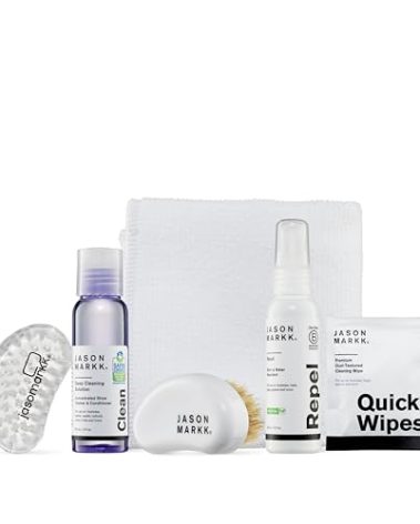 Jason Markk Starter Box, Shoe Cleaning Kit, 6-Piece Set, Deep Cleaning Solutions, Two Brushes, & Microfiber Towel, Sneaker Care, Ideal for Footwear, Safe on Leather, Suede, Nubuck, Cotton, Knits, 2oz