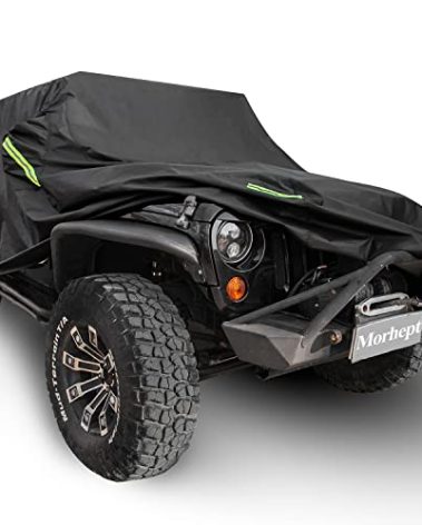 Morhept Waterproof Cover for Jeep Wrangler JK JL CJ YJ TJ 2 Door 1987-2023 Outdoor Sun Rain Wind Snow Protection Dustproof Covers with Driver Door Zipper Black