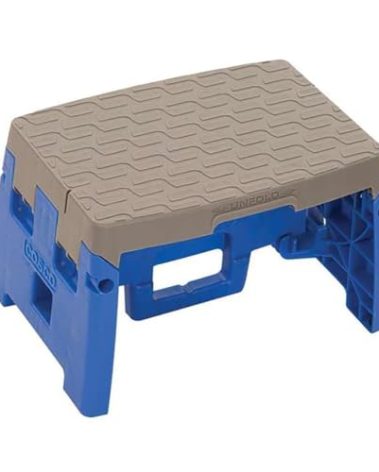 Cosco 11903BGR1E One-Step Folding Step Stool, 300 lb, 8 1/2" Working Height, Blue/Gray