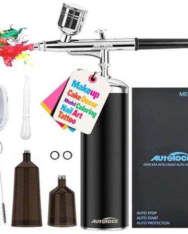 Autolock Upgraded Airbrush Kit with Air Compressor, Portable Cordless Auto Airbrush Gun Kit, Rechargeable Handheld Airbrush Set for Makeup, Cake Decor, Model Coloring, Nail Art, Tattoo