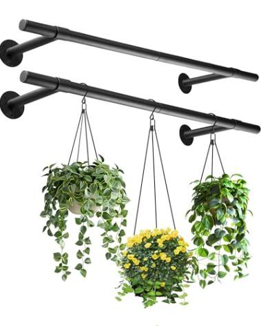 Uoveya 2 pcs Hanging Planters Rod – Plant Hanger Indoor for Window Ceiling, Hanging Plant Shelf for Wall Planter House Plants, Plant Shelves Metal Holder Bar 47.5In (Pots, Plants, Chains not Included)