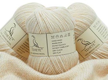 TEHETE 100% Merino Wool Yarn for Knitting 3-Ply Luxury Warm Soft Lightweight Blue Crochet Yarn (Beige)