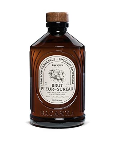 Bacanha Organic Raw Elderflower Syrup - Premium French Floral Syrup - Sweet & Delicate Flavor for Cocktails & Teas - Gourmet and Organic - For Coffee, Lattes, Mocktails - 400ml Glass Bottle