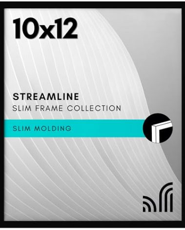 Americanflat 10x12 Picture Frame with Shatter-Resistant Glass - Streamline Collection - Thin Border Photo Frame for Tabletop and Wall Display - Hanging Hardware and Easel Stand Included - Black