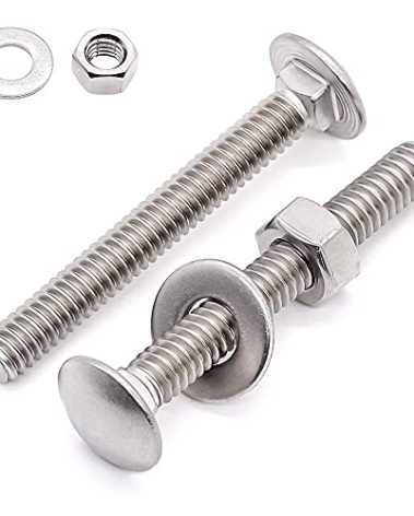Glvaner (10 Sets) 1/4-20 x 4 Stainless Steel Carriage Bolts Screws Round Head Square Neck and Hex Nuts & Flat Washers 304 Stainless Steel 18-8 Full Thread Coverage