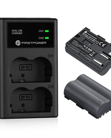 FirstPower BP-511 BP-511a Battery 2-Pack 2200mAh and Dual USB Charger for Canon EOS 5D 10D 20D 20Da 30D 40D 50D 300D D30 D60 and More Camera
