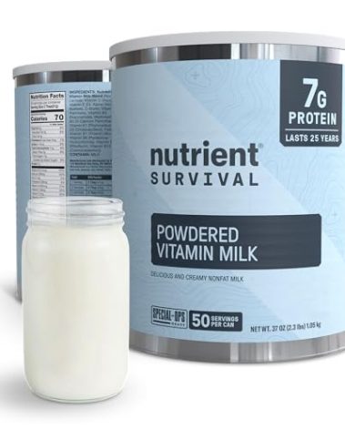Nutrient Survival Vitamin Powdered Milk, Freeze Dried Prepper Supplies & Emergency Food Supply, 21 Essential Nutrients, Soy & Gluten Free, Shelf Stable Up to 25 Years, One Can, 50 Servings