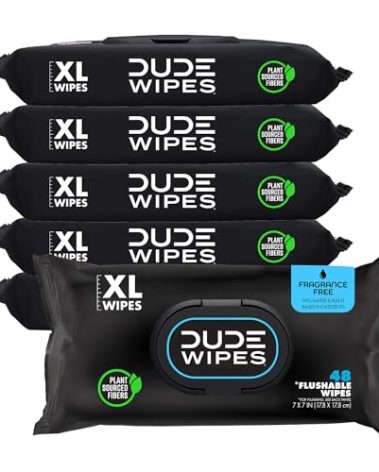 DUDE Wipes - Flushable Wipes - 6 Pack, 288 Wipes - Unscented Extra-Large Adult Wet Wipes - Vitamin-E & Aloe - Septic and Sewer Safe