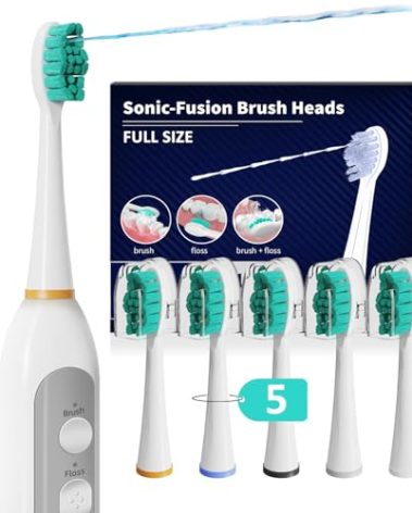 Replacement Heads for Waterpik Sonic Fusion 2.0, Extra-Large Size Flossing Toothbrush Head fit for Water pik SF-01 SF-02 SF-03 SF-04 (White, 5 Count)