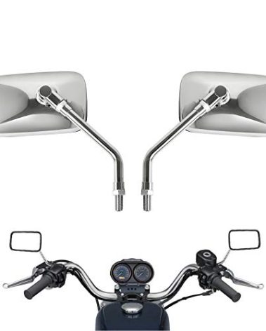 10 mm Bolt Chrome Motorcycle Universal Handlebar Rear view Side Mirrors Compatible with Harley Kawasaki Suzuki Aprilia Street Bike Cruiser Scooter Mirror SIZE: 125mm X 70mm (Chrome Silver)