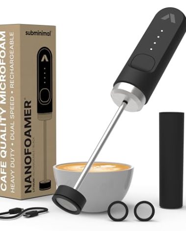 Subminimal NanoFoamer Lithium Performance Milk Foamer | USB-C Rechargeable, IP4 Waterproof, Dual-Speed, Stainless Steel | Premium Microfoamed Milk in 30 Seconds, Barista-Style Coffee Drinks at Home