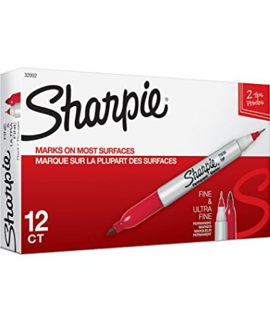 Sharpie Twin Tip Permanent Markers, Fine and Ultra Fine, Red, 12 Count