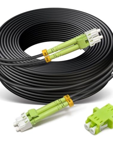 YUTIANHOME 50ft/15m OD-5mm Industrial TPU OM5 Fiber LC to LC Outdoor Armored Fiber Patch Cable, 40Gb 100Gb Duplex Multimode Wideband Fiber Optic Cable, 50/125, Direct Bury MMF LC-LC