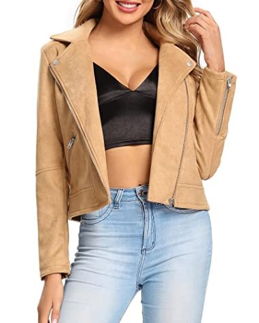S P Y M Womens Faux Leather Jacket, Moto Biker Suede Coat