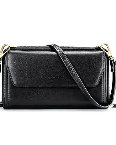 nuoku Wallets for Women Crossbody Credit Card Slots Clutch Purse with RFID Blocking Large Capacity Wristlet,Black