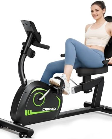 Caromix Recumbent Exercise Bike for Adults Seniors, Stationary Bike for Home with Comfortable Seat and Heart Rate Handle, Magnetic Resistance Indoor Cycling Bike with 300LBS for Cardio Workout (Black)