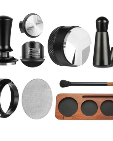7 PCS Espresso Accessories,Espresso Tamper Tools,WDT Tool Espresso Machine Accessories Kit,Coffee Tamper with Wood Espresso Tamping Station,Distributor,Stirrer,Dosing Funnel,Brush,Puck Screen (58mm)