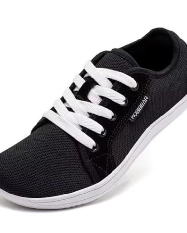 HOBIBEAR Mens Barefoot Wide Shoes Women Toe Box Mesh Sneakers Minimalist Zero Drop Sole Shoes Minimus Extra Width Fit Gym Bare Feet Walking Breathable Casual Fashion Sneakers Black White