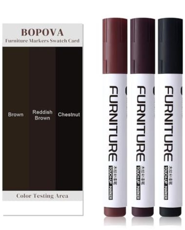 BOPOVA Furniture Markers Touch Up, Scratch Repair Kit, 3 Color Wood Markers for Scratches, Stains, Floors, Tables, Desks, Cabinets, Bedposts (Brown, Reddish Brown, Chestnut)