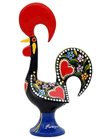 Galos 8 Inch Good Luck Portuguese Rooster Barcelos Metallic Figurine for Kitchen Decor (Black)