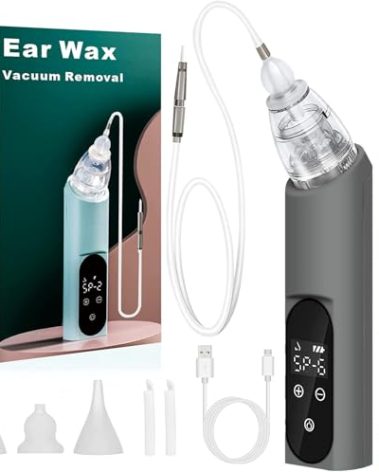 Ear Wax Vacuum Removal Kit, 6 Gear Strong Suction Electric Ear Cleaner Ear Vacuum Wax Remover, USB Charge Earwax Removal Kit Reusable Soft Silicone Ear Cleaning Kit Water Remover Tool(Gray)