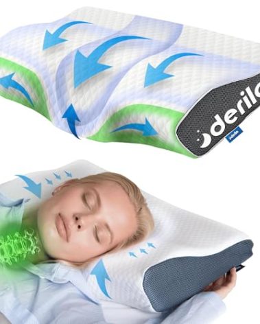 Derila King Size Neck Pillow for Sleeping, Cervical Pillow for Neck Suppor, Memory Foam Side Sleeper Pillows, Bed Contour Pillows for Back, Stomach Sleepers for Men 23.6x13.4x4.3 in