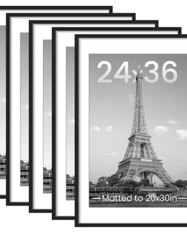 upsimples 24x36 Picture Frame Set of 5, Display Pictures 20x30 with Mat or 24x36 Without, Wall Gallery Photo Frames, Black
