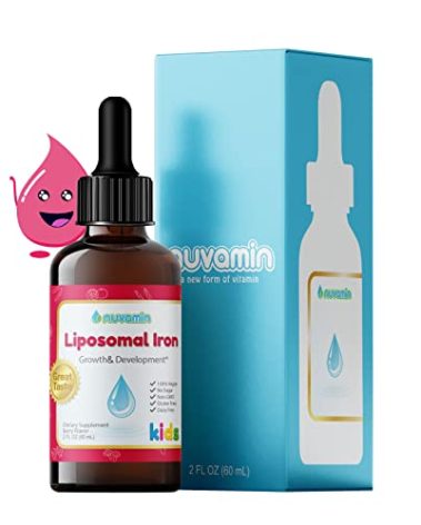 Nuvamin – Liquid Liposomal Iron Drops for Baby, Toddlers, Kids, & Adults, 2Fl.Oz (60ml), 120 Daily Serving. Great Taste - All Natural - Vegan - No Metallic Aftertaste, Berry Flavor