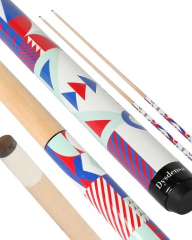 Dysdensa Kids Short Pool Cue Set of 2, Canadian Maple Wood, 4 Sizes (36/42/48/52 Inch) with UV-Printed Fun Designs and Leather Tip (48'')