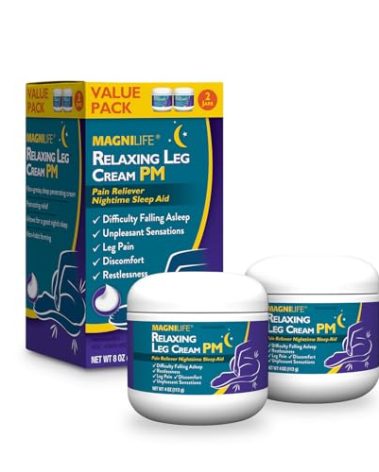 MagniLife Relaxing Leg Cream PM, Restless Legs, Deep Penetrating Topical for Pain, Naturally Soothe Cramping, Discomfort, and Tossing with Lavender and Magnesium (2 Pack-4oz Jars)
