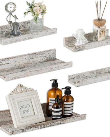 Walasis Rustic Shelves Wall-Mounted Distressed White - Farmhouse Wall Shelves 15.8 inch Wood Wall Decor Decorative Small Floating Ledge Shelf for Bedroom Living Room