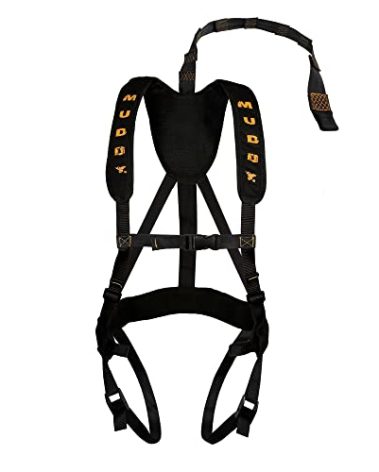 MUDDY Outdoors Magnum Pro Padded Leightweight Adjustable Hunting Deer Treestand Safety Harness System with Suspension Relief and Tree Strap, Black