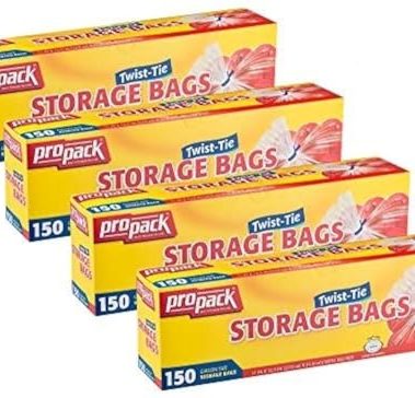 ProPack Disposable Plastic Storage Bags With Original Twist Tie, 1 Gallon Size, 600 Bags, Great For Home, Office, Vacation, Traveling, Sandwich, Fruits, Nuts, Cake, Cookies, Or Any Snacks (4 Packs)