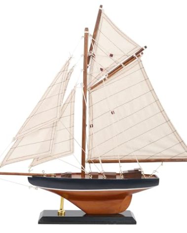 NAUTIMALL 15" Wooden Sailboat Decor Classic Columbia America's Cup Ship Model Nautical Yacht Decor (CLB39-ClassicWood)