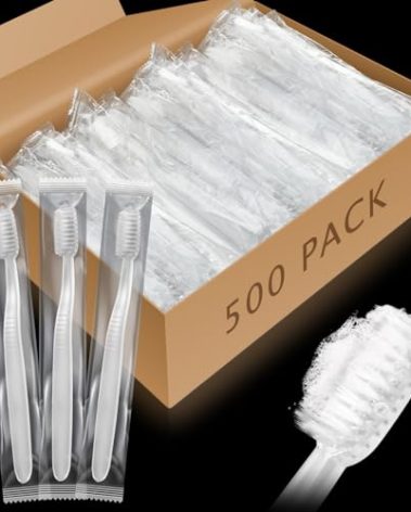 Tioncy 500 Pack Prepasted Disposable Toothbrushes Individual Wrapped Toothbrushes Soft Bristle Travel Toothbrush Single Use Wrapped for Hotel, Camp, Travel and Gift for The Homeless