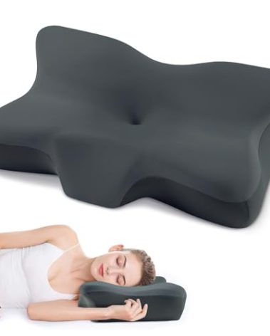 Cervical Neck Pillow, Ergonomic Memory Foam Cervical Pillows, Contour Side Sleeper Pillows for Adults, Orthopedic Neck Support Pillow for Back Stomach Sleeper with Removable Pillowcase (Dark Grey)
