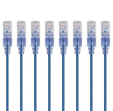 Monoprice Cat6A Ethernet Patch Cable - Snagless RJ45, 550Mhz, 10G, UTP, Pure Bare Copper Wire, 30AWG, 10-Pack, 5 Feet, Blue - SlimRun Series