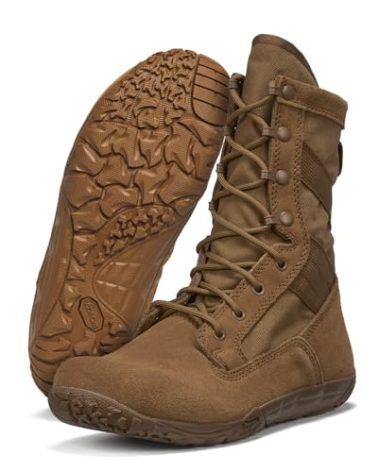 Belleville Mini-Mil TR105 8" Tactical Boots for Men - Minimalist Military Boots - Army/Air Force OCP ACU Coyote Brown Leather with Low Drop & Slip-Resistant Vibram Tarsus Outsole - 8.5