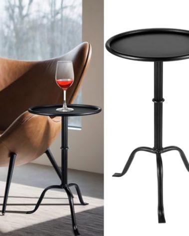 RattanView 1 Pcs Metal Martini Table Pedestal Small Side Table 12.5 x 12.5 x 20.6 Inches for Living Room Bedroom (Black)